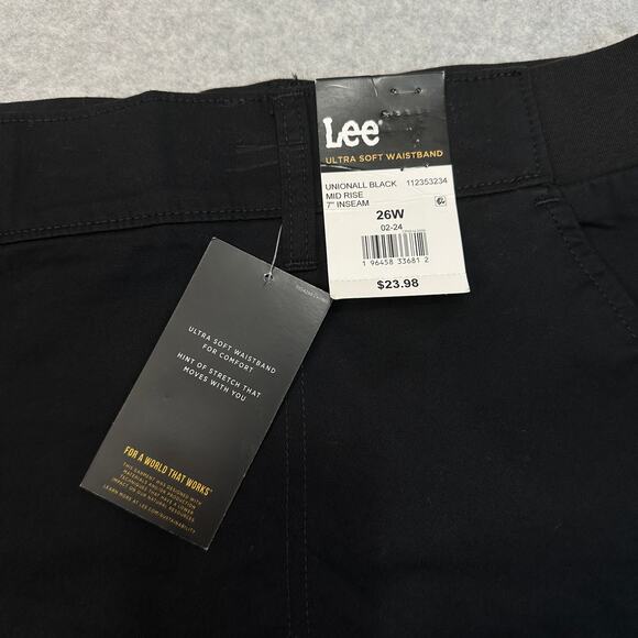 Lee Chino Short WMNS 26W(2) Unionall Black Mid Rise Ultra Soft Waistband Stretch - Picture 3 of 11